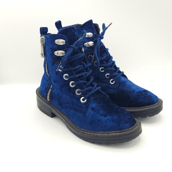 Steve Madden Revive blue crushed velvet boots ankle women's size 8 - Picture 2 of 9